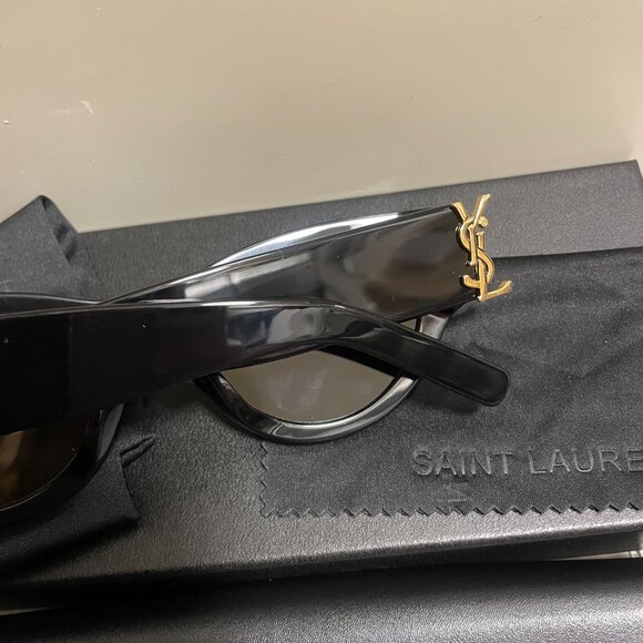 Saint Laurent Bold Black Statement Shades Gold Logo Street Style Chic main image 9